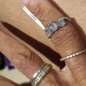 AUTHENTIC GENUINE STERLING SILVER CZ WEDDING TRINITY BAND RING 💝